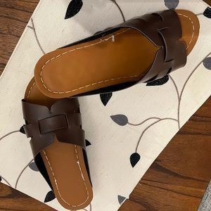 Brown Leather Sandals with Knotted Strap . New without tags